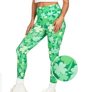 Tipsy Elves Green Clover Field Leggings St Patty's Day Festival Lucky Shamrock ☘
